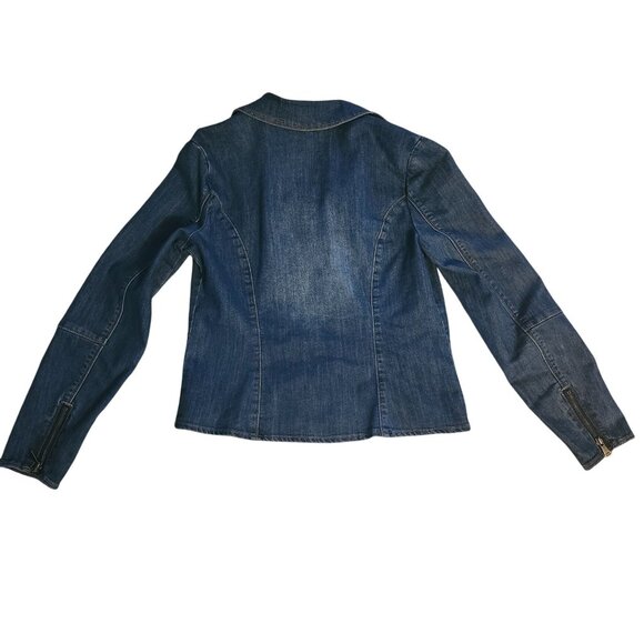 Kate & Mallory Womens Medium Denim Moto Jacket with Zipper Pockets - Picture 7 of 12